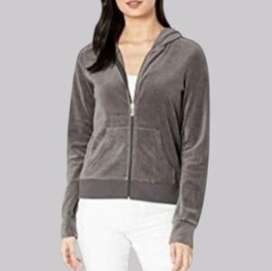 NWOT Preview International  gray velour full zip hoodie jacket